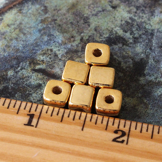 Load image into Gallery viewer, 7mm Ceramic Cube Beads - 24k Gold - 10 0r 30
