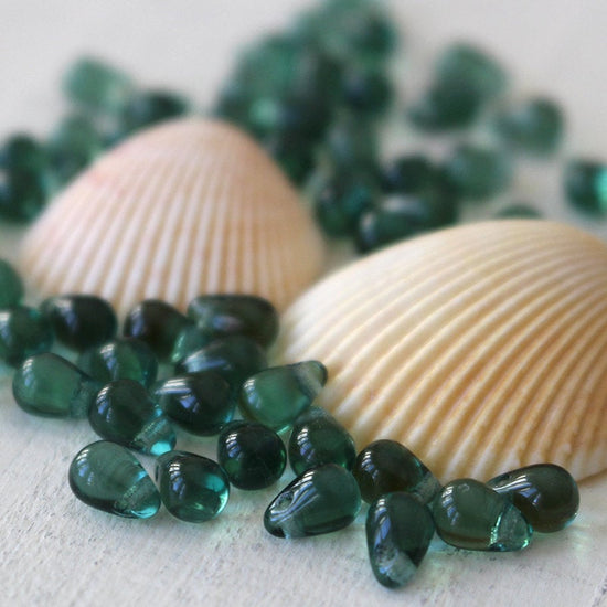 6x4mm Glass Teardrop Beads - Sage Green - 100 Beads