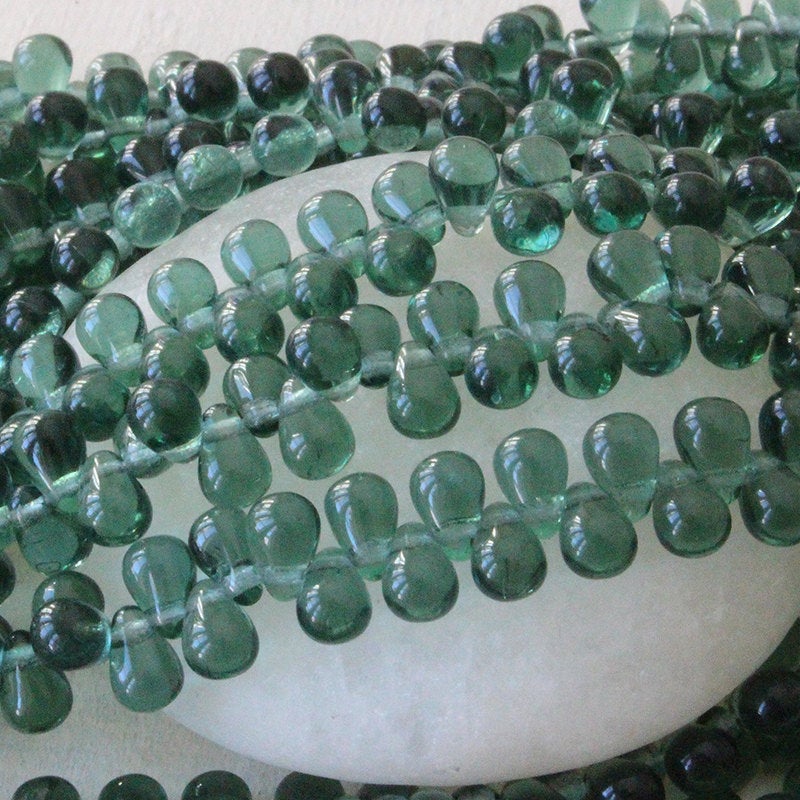 6x4mm Glass Teardrop Beads - Sage Green - 100 Beads