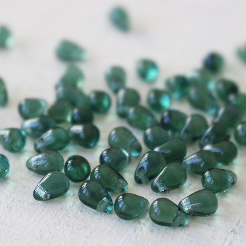 6x4mm Glass Teardrop Beads - Sage Green - 100 Beads