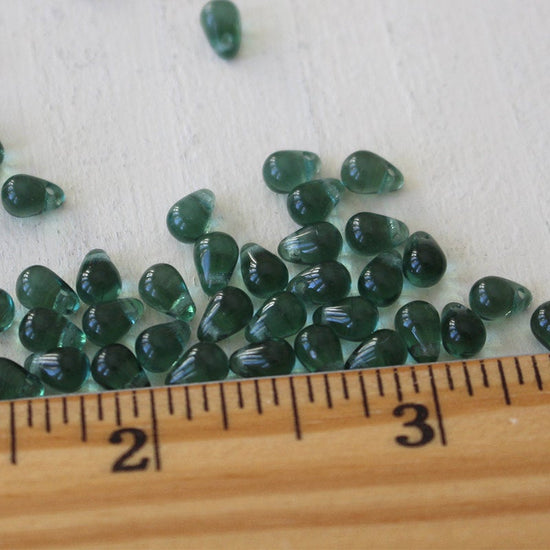 6x4mm Glass Teardrop Beads - Sage Green - 100 Beads