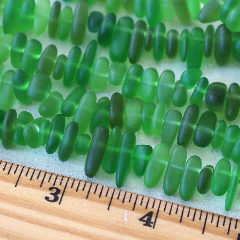 Frosted Glass Pebbles - Green - 50 Beads