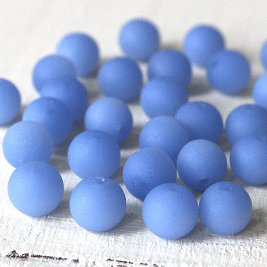 8mm Frosted Glass Rounds - Opaque Cornflower Blue - 16 Inches