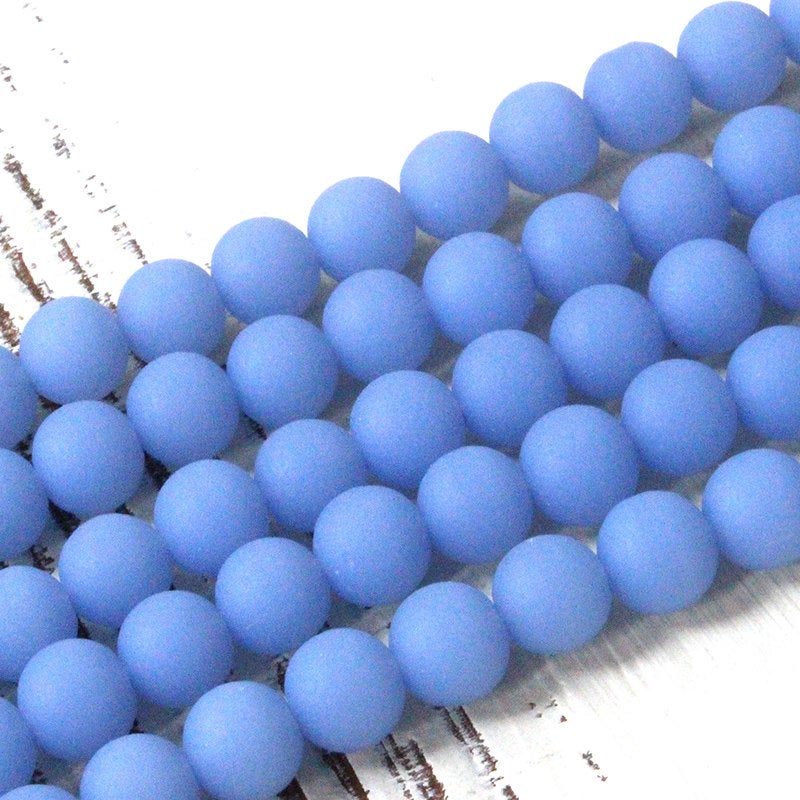 8mm Frosted Glass Rounds - Opaque Cornflower Blue - 16 Inches