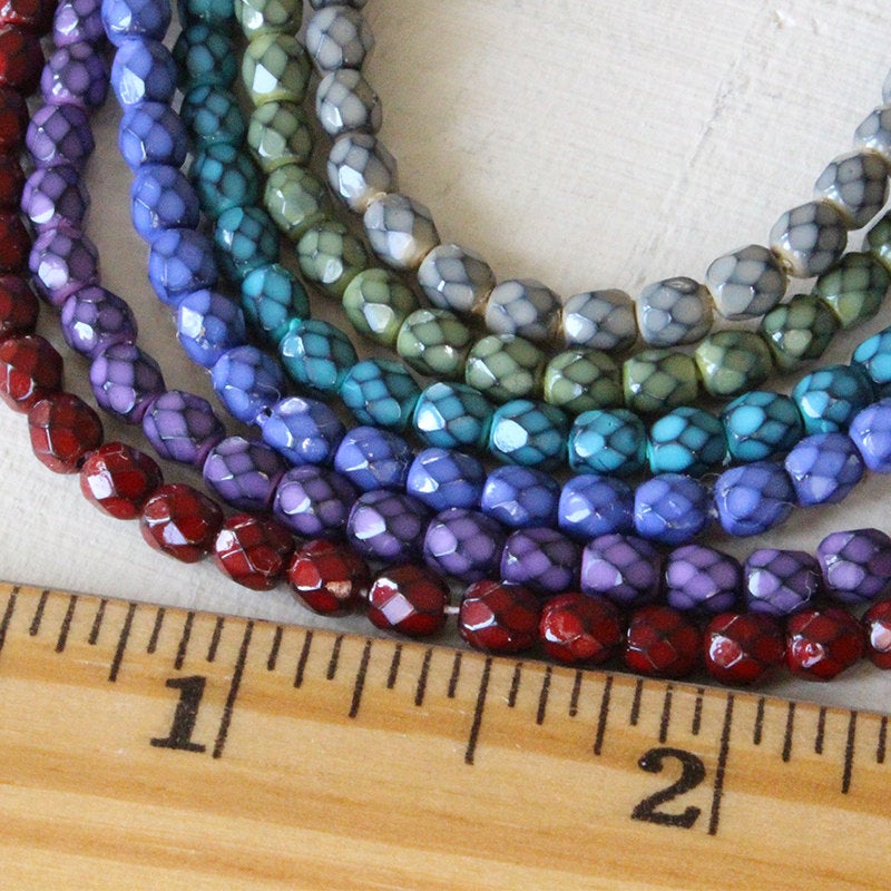 Load image into Gallery viewer, 4mm Round Firepolished Beads - Maroon Honeycomb  - 50 Beads
