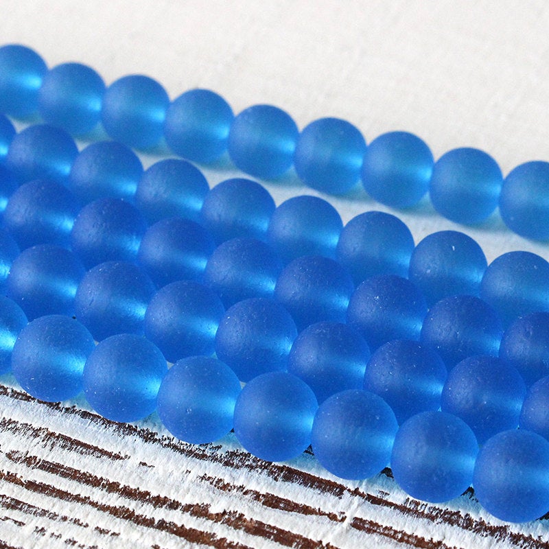 8mm Frosted Glass Rounds - Capri Blue - 16 Inches