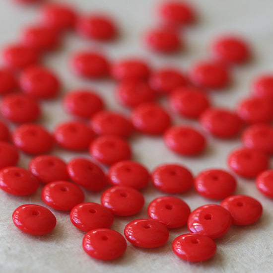 6mm Rondelle Beads - Opaque Red - 50 Beads