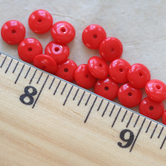 6mm Rondelle Beads - Opaque Red - 50 Beads