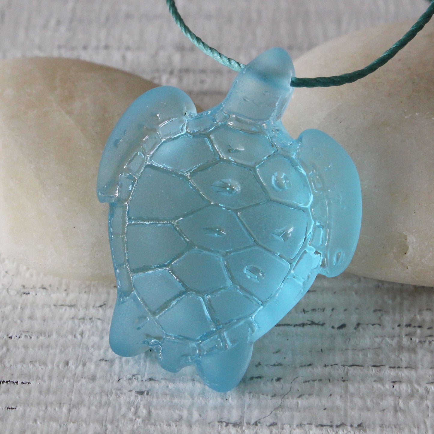 Large Frosted Glass Turtle Pendants - Light Aqua Blue - 2 Beads