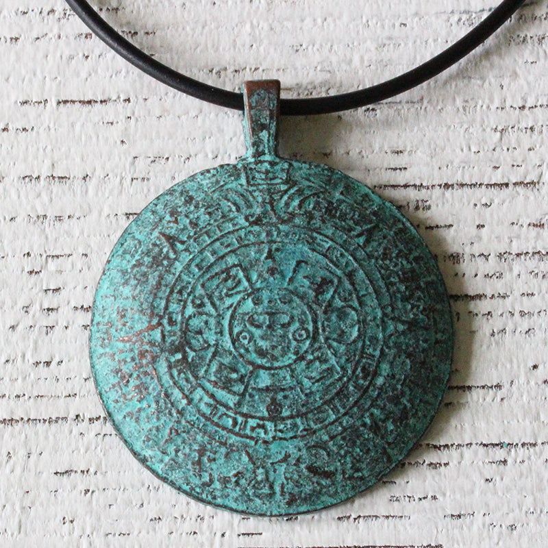 Mykonos Mayan Calender Pendant - Green Patina - pendant