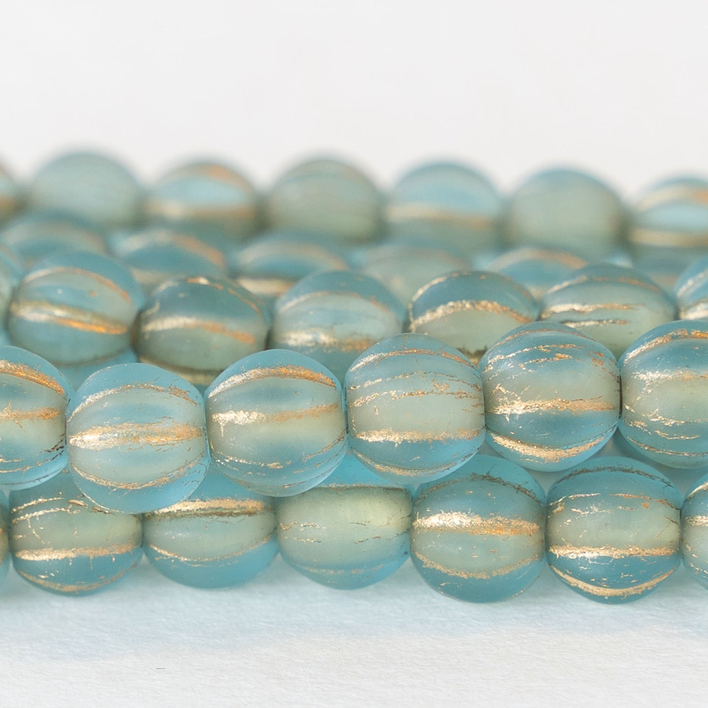 Load image into Gallery viewer, 6mm Melon Beads - Large Hole - Seafoam with Gold Wash - 50 Beads
