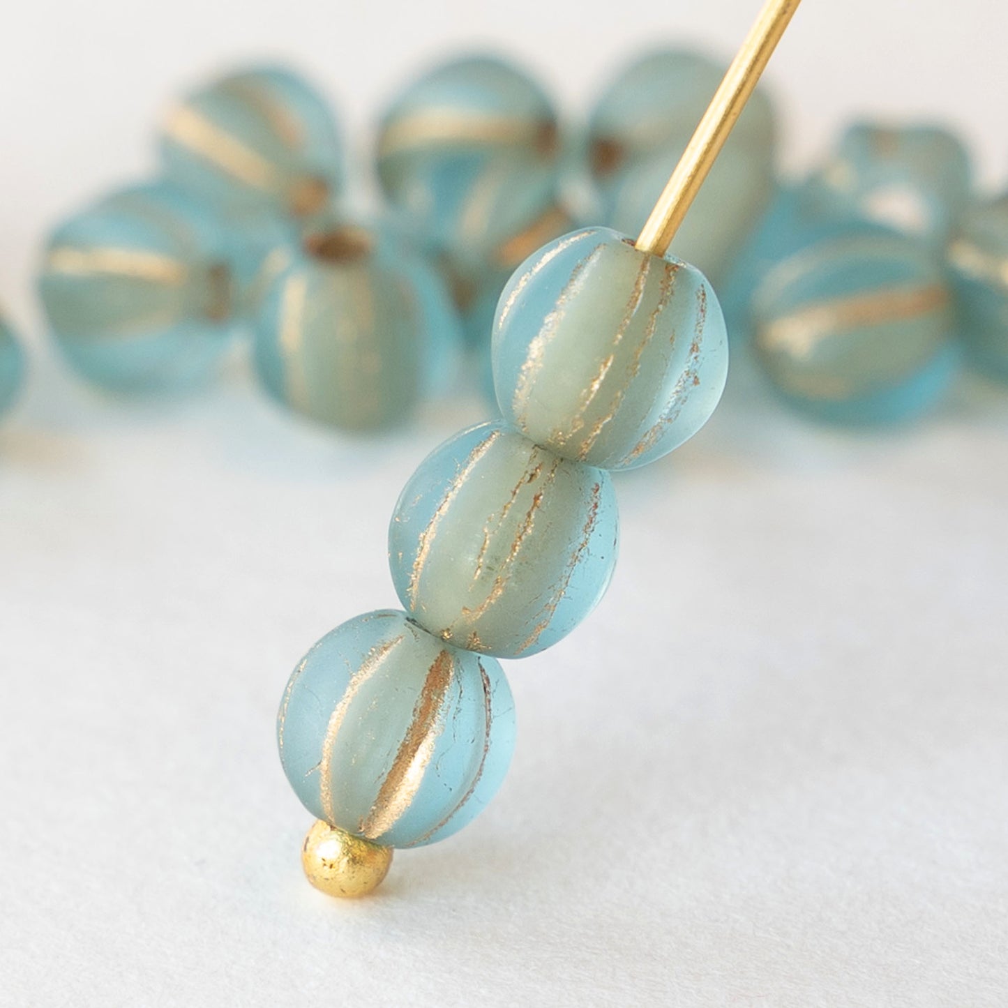 20 8mm Melon Beads 8mm Czech Glass Beads Large Hole Beads for Jewelry Making  2mm Hole Green Blue Mix With Bronze Wash 20 Beads 