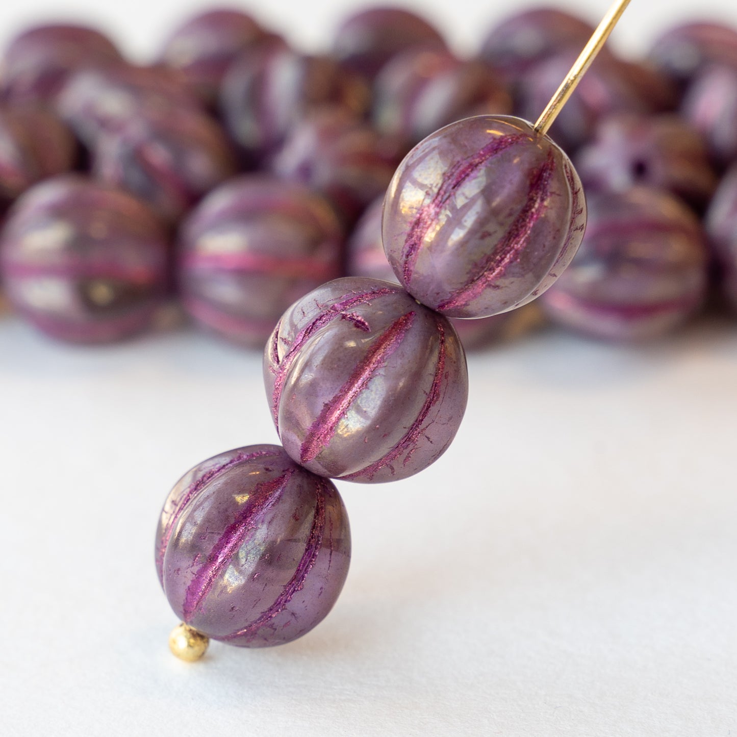 12mm Melon Beads - Purple Golden Luster - 6 or 12