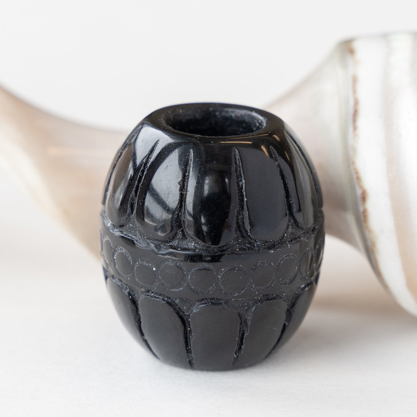 Large Ornate Carved Tube - Black Onyx - 1 Tube