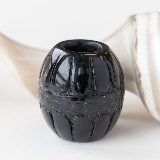 Large Ornate Carved Tube - Black Onyx - 1 Tube