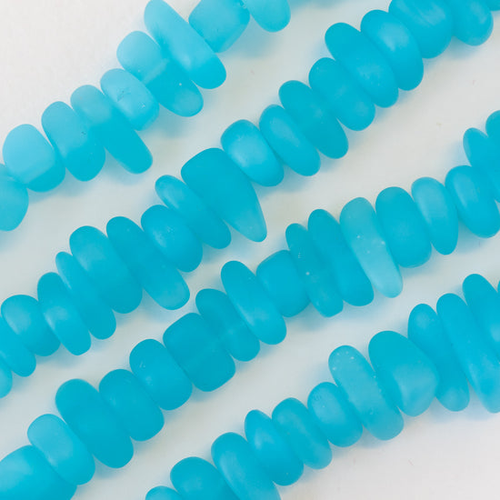 Frosted Glass Pebbles - Opaque Aqua Blue - 50 Beads
