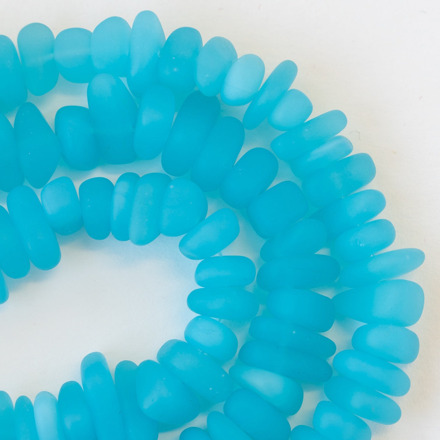Frosted Glass Pebbles - Opaque Aqua Blue - 50 Beads