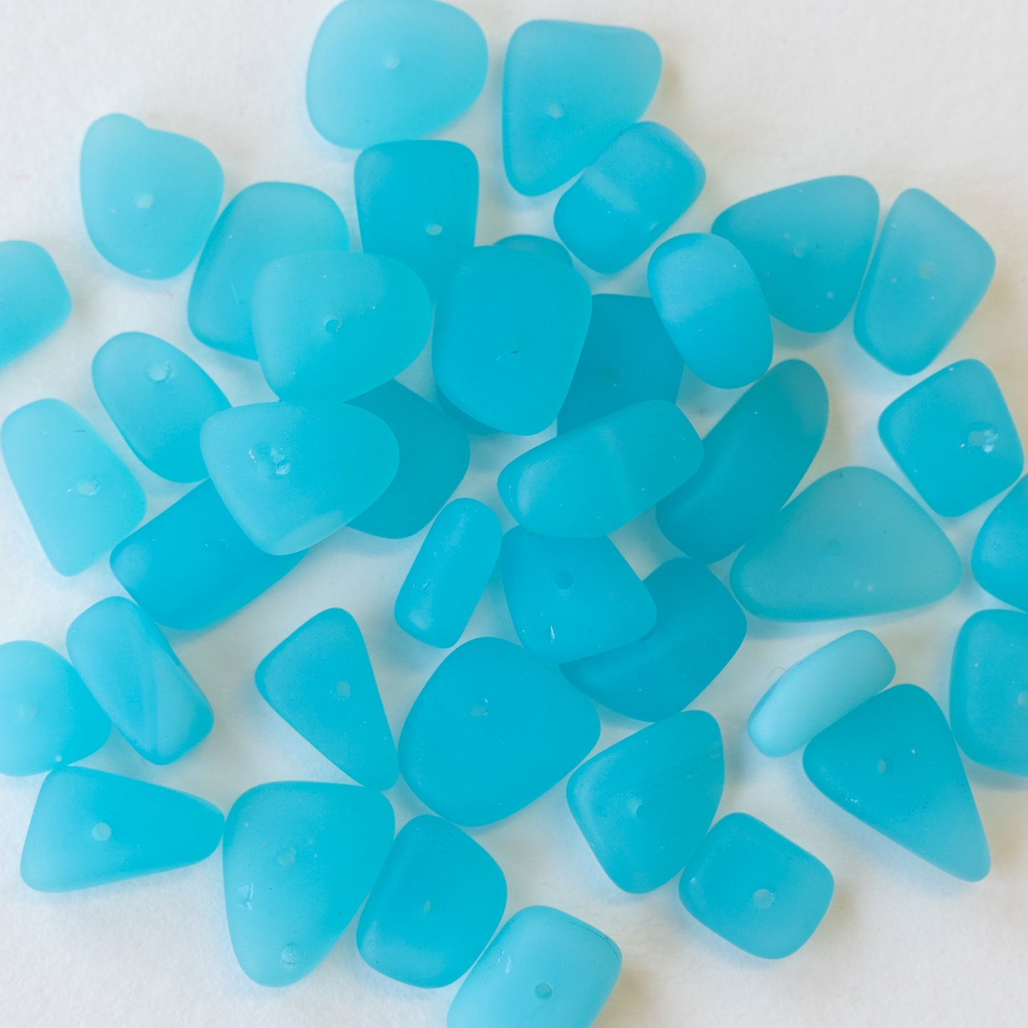 Frosted Glass Pebbles - Opaque Aqua Blue ~50 Beads