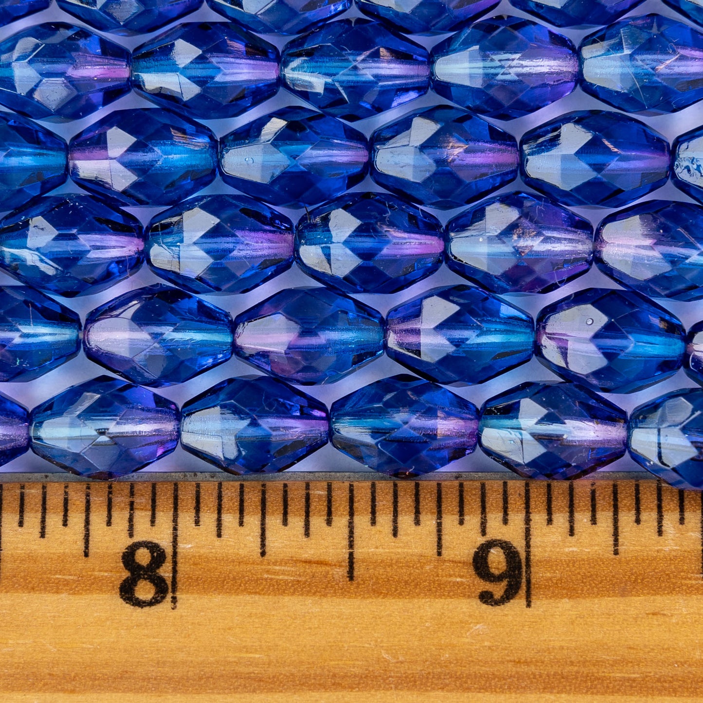 12x8mm Firepolished Glass Oval Beads - Sapphire Violet Mix - 10 Beads
