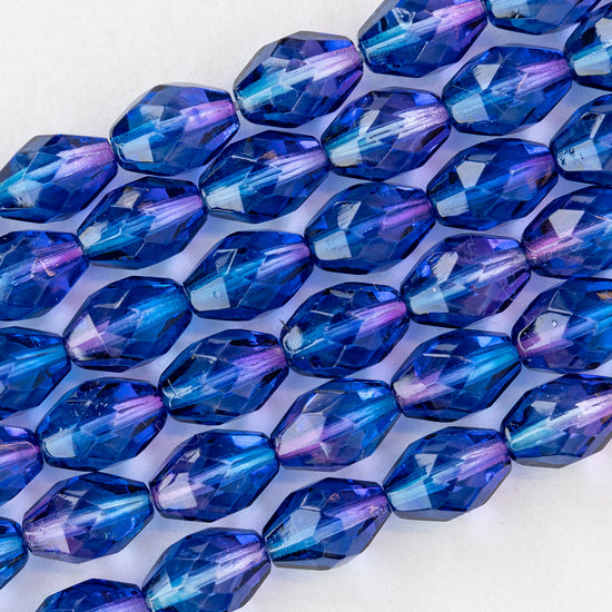 12x8mm Firepolished Glass Oval Beads - Sapphire Violet Mix - 10 Beads