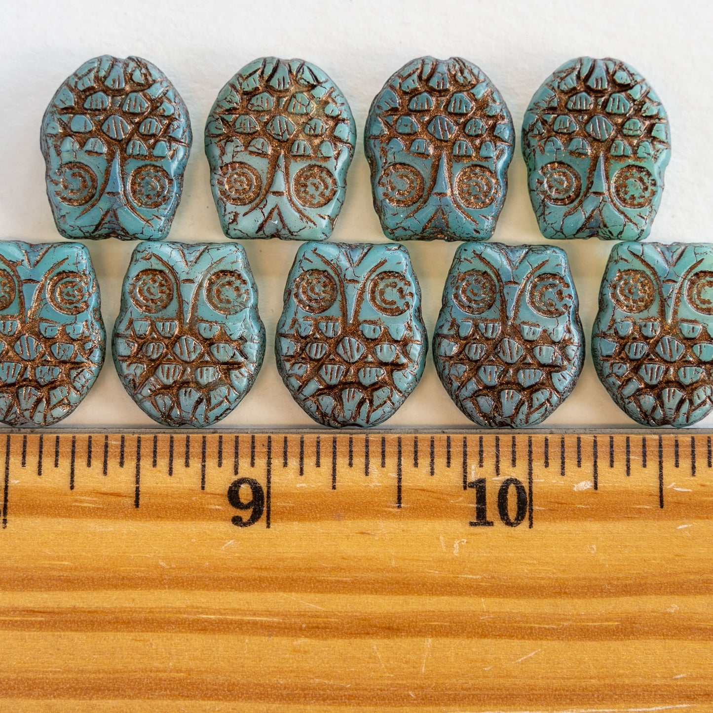 Load image into Gallery viewer, Glass Owl Beads - Teal with Bronze Wash - 4 or 12
