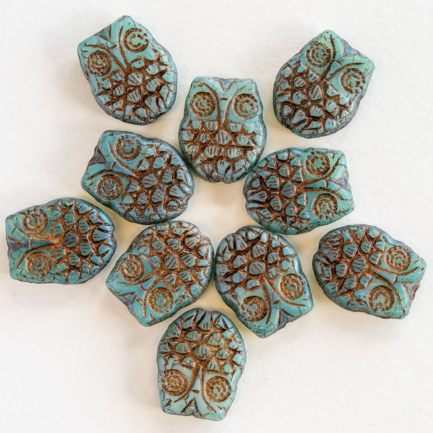 Load image into Gallery viewer, Glass Owl Beads - Teal with Bronze Wash - 4 or 12

