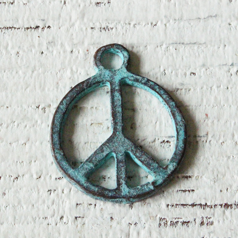 Peace Sign Pendant - Green Patina - 2 or 4