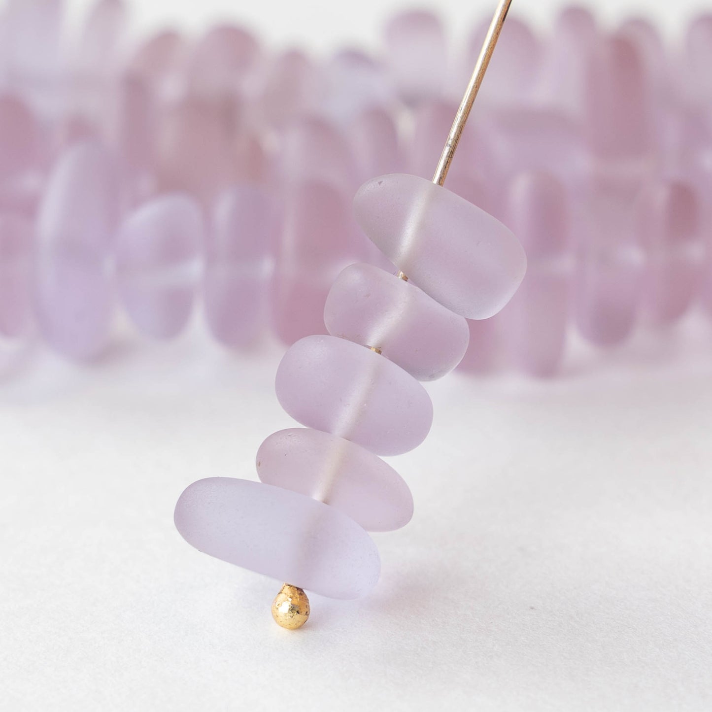 Frosted Glass Pebbles - Lilac - 50 Beads