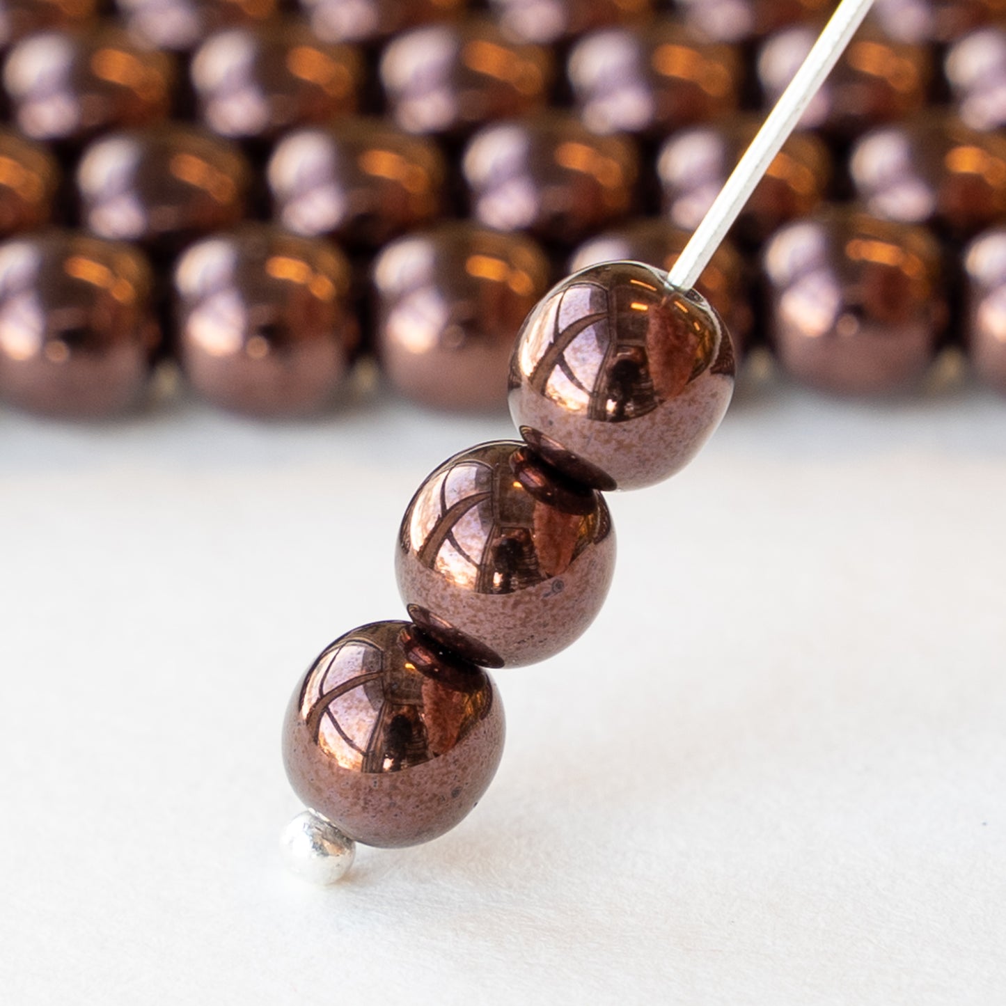 6mm Round Glass Beads - Metallic Bronzy Purple - 42 beads