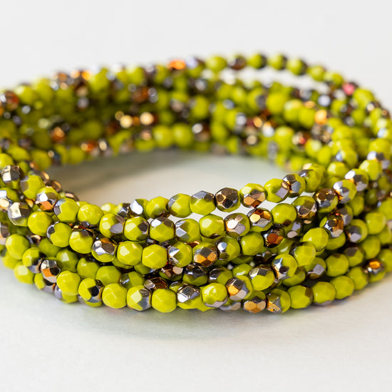 Load image into Gallery viewer, 4mm Round Firepolished Beads - Chartreuse Green Gold AB - 100
