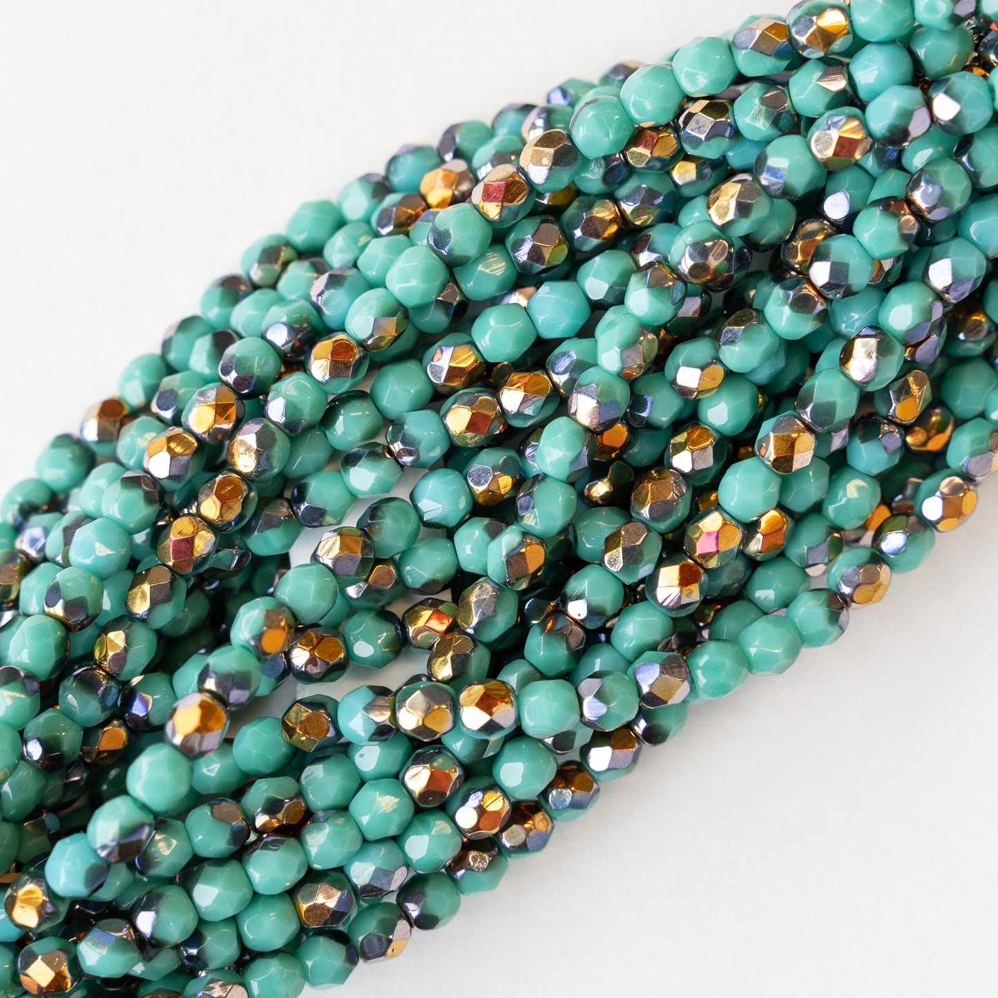 4mm Round Firepolished Beads - Turquoise Gold - 50 beads