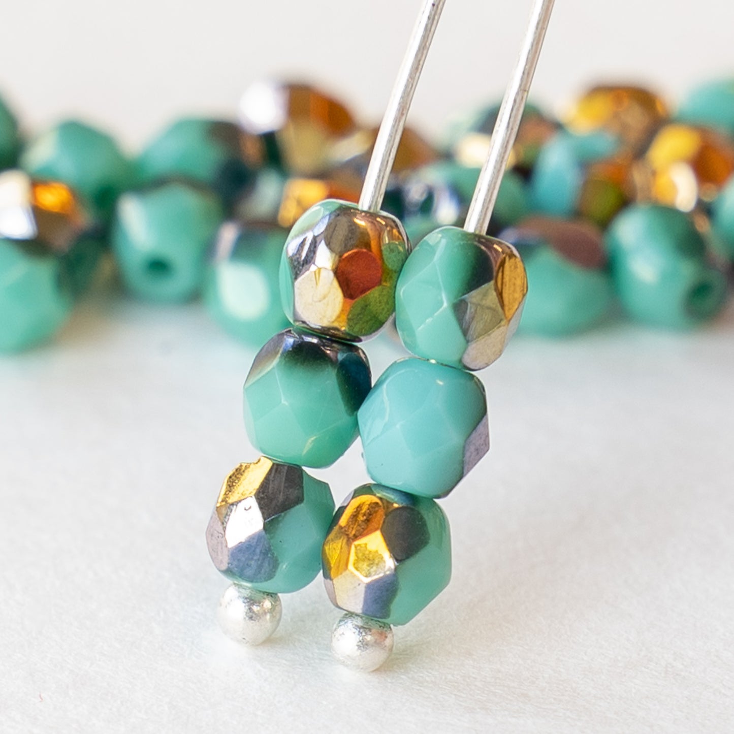4mm Round Firepolished Beads - Turquoise Gold - 50 beads