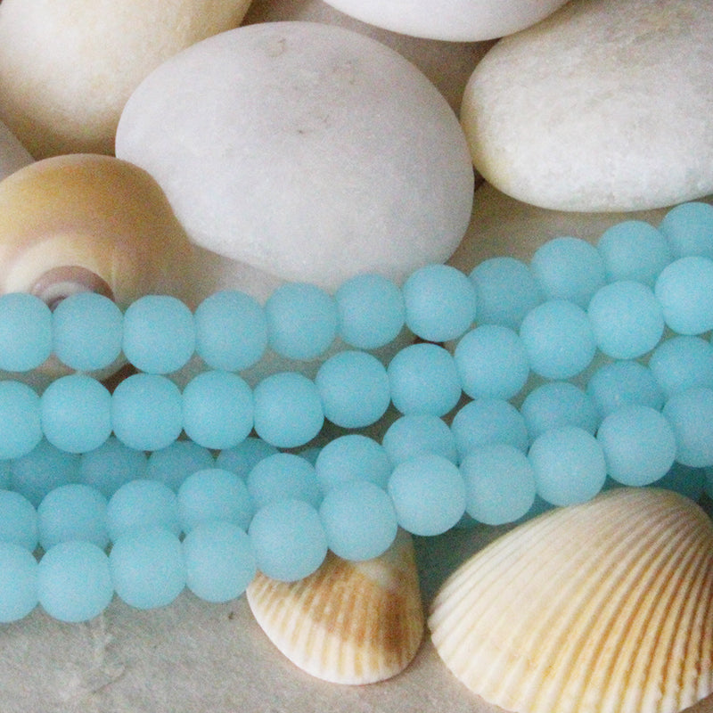 6mm Frosted Glass Rounds -  Opaque Light Aqua - 16 Inches