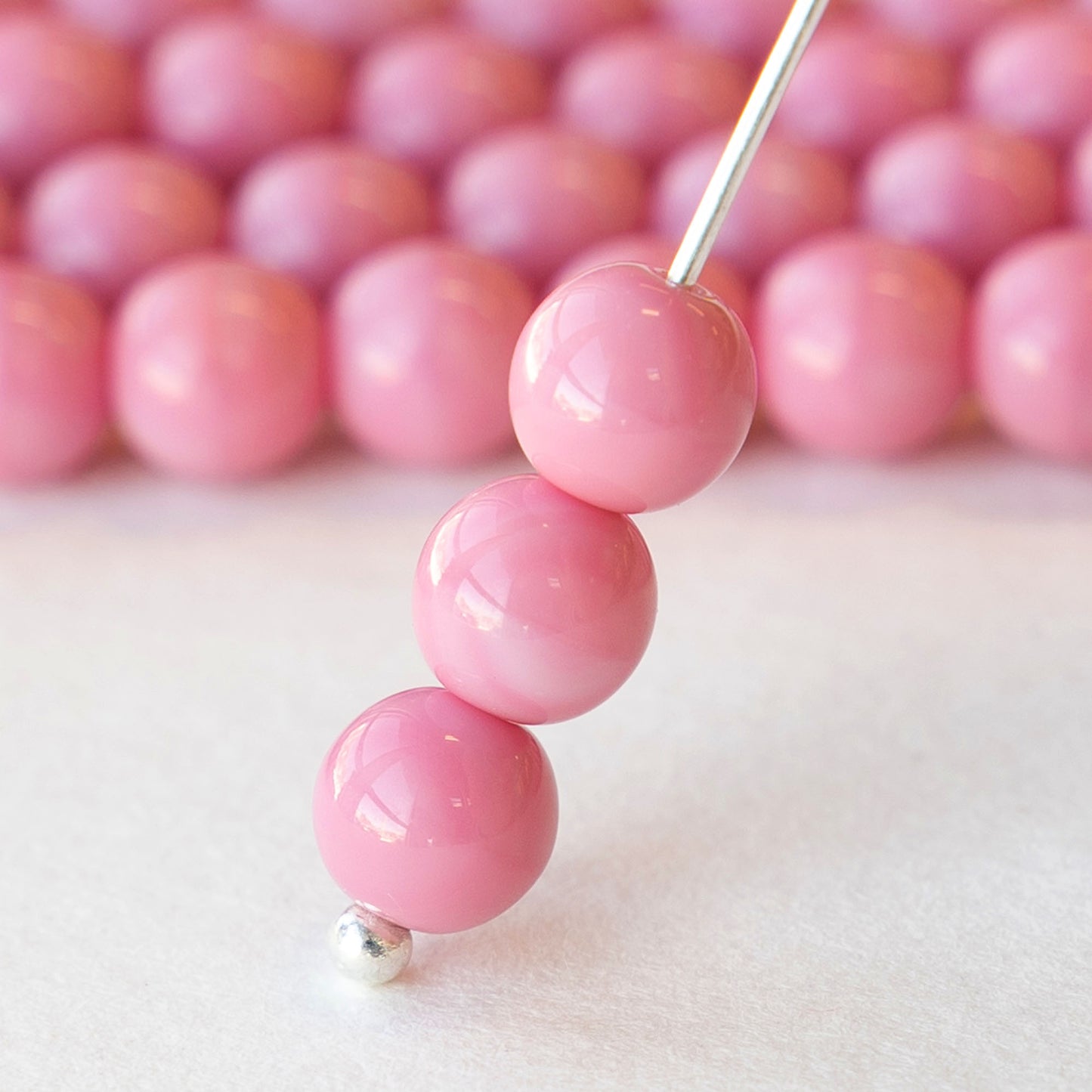 6mm Round Glass Beads - Pink - 20 Beads
