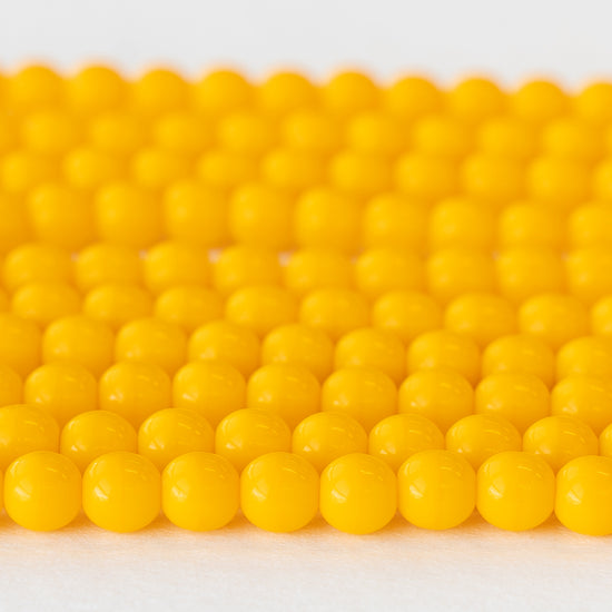 6mm Round Glass Beads - Opaque Sunshine Yellow - 20 Beads