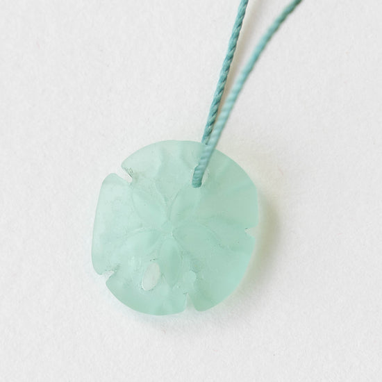 19x21mm Frosted Glass Sand Dollar Beads  - Seafoam - 6 Beads