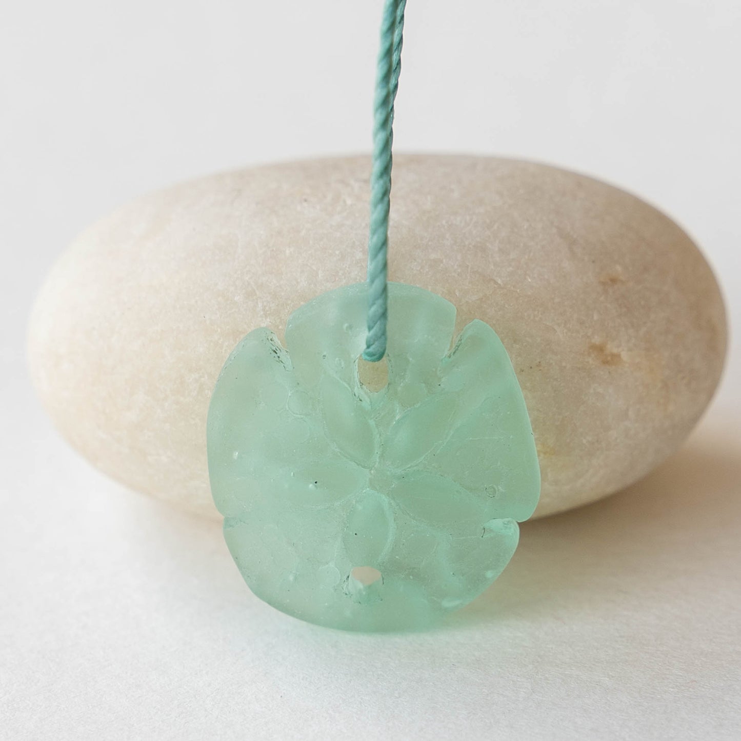 19x21mm Frosted Glass Sand Dollar Beads  - Seafoam - 6 Beads