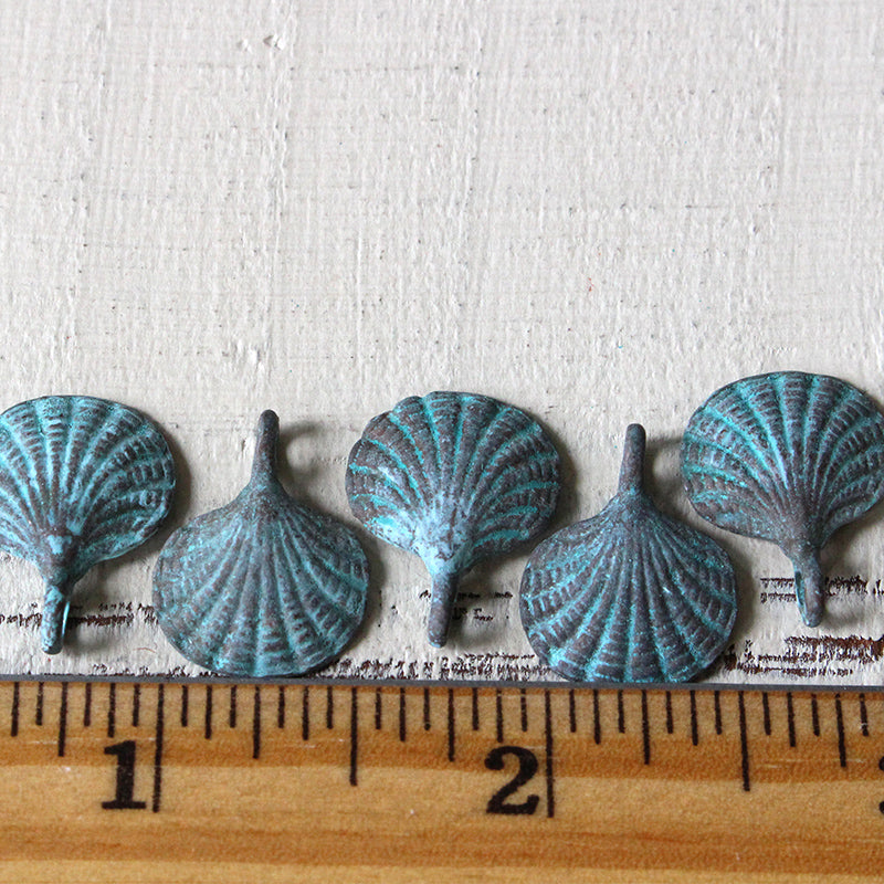 15mm Mykonos Metal Scallop Shell Beads - Green Patina - 6 or 18