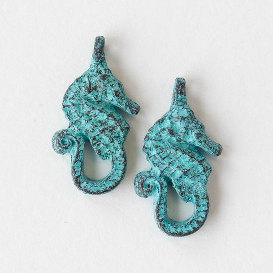 Seahorse Pendant or Charm - Green Patina - 2 or 6