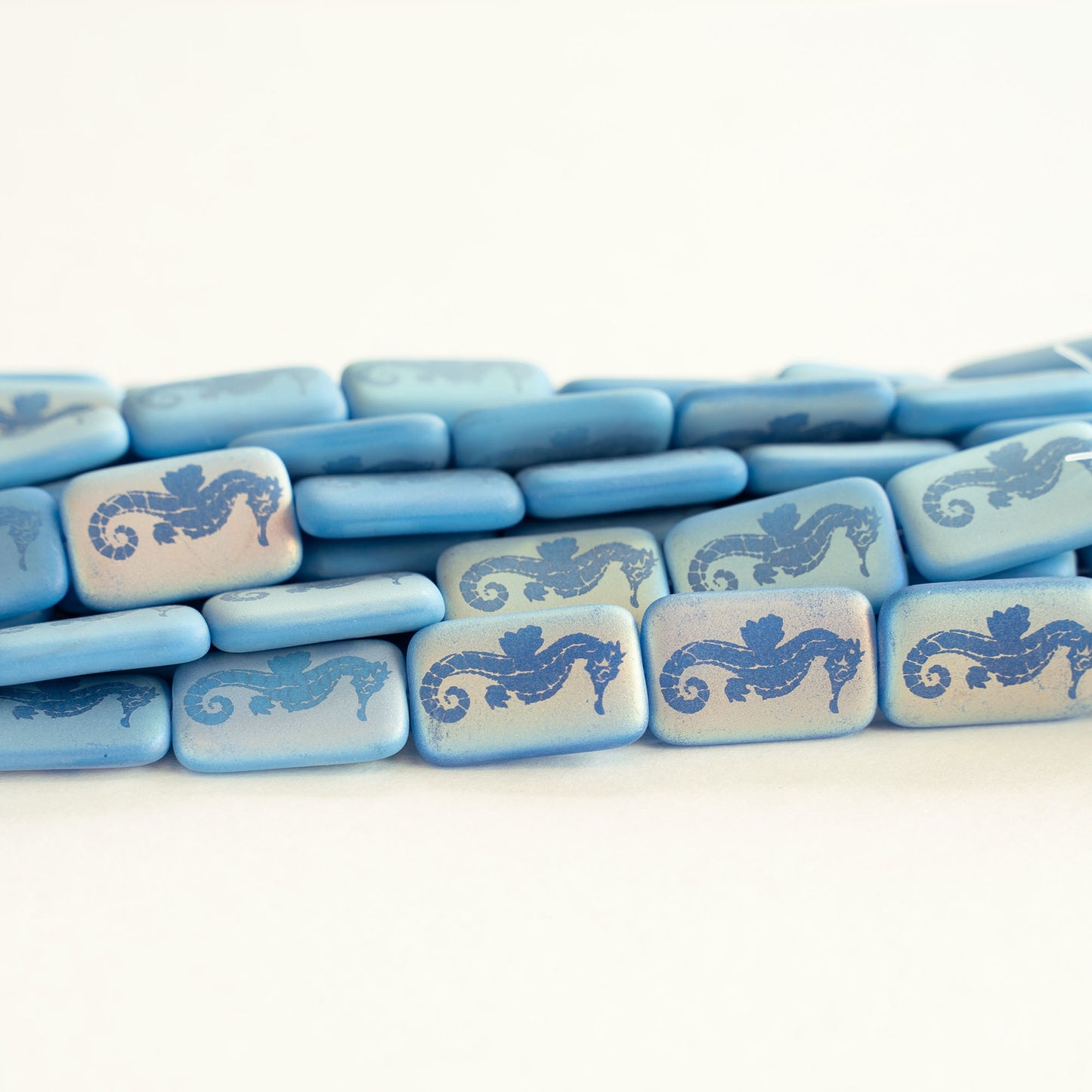 19mm Seahorse Rectangle Beads -  blue - 6 Beads