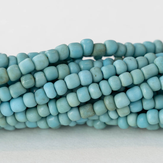 Rustic Indonesian Matte Seed Beads - Aqua - 21 or 42 inches