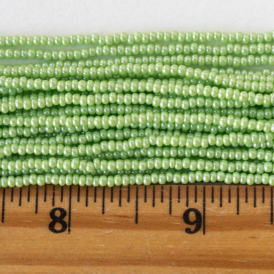 11/0 Glass Seed Beads - Light Green Luster - 6 Strands