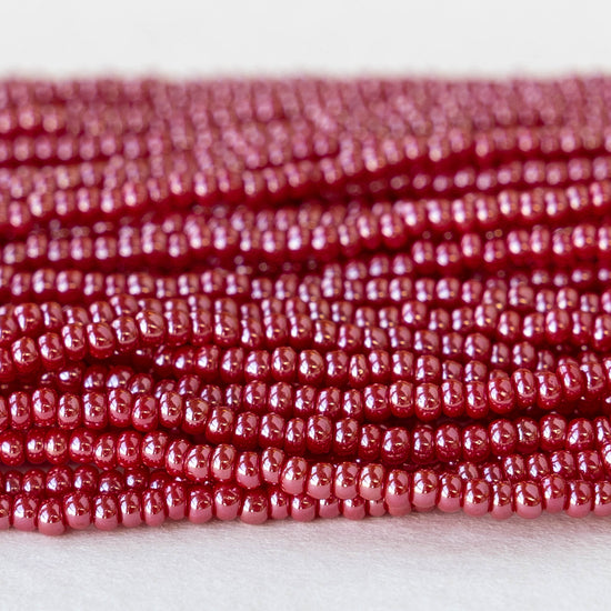 11/0 Glass Seed Beads - Opaque Red Luster - 6 Strands