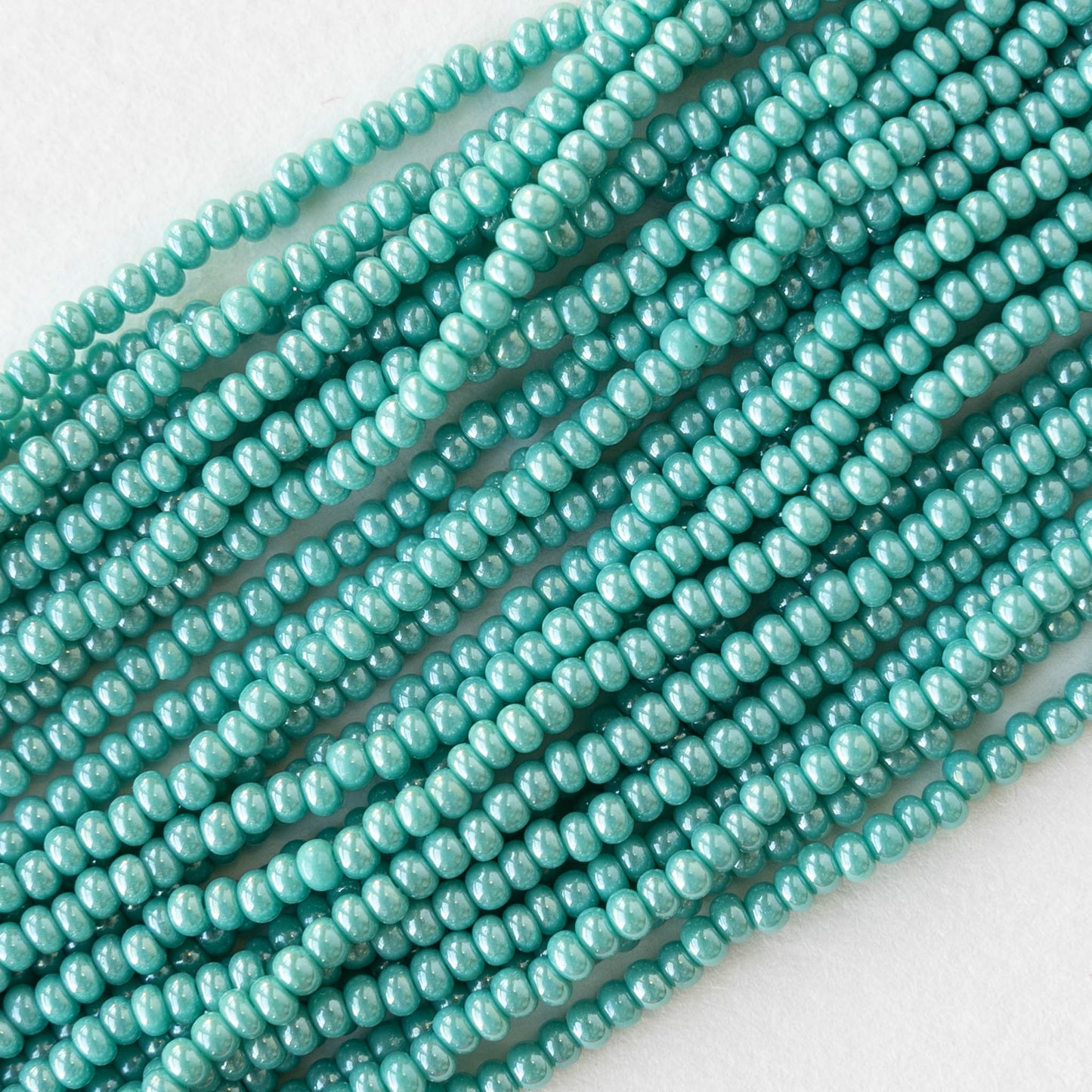 11/0 Glass Seed Beads - Opaque Green Turquoise Luster - 6 Strands