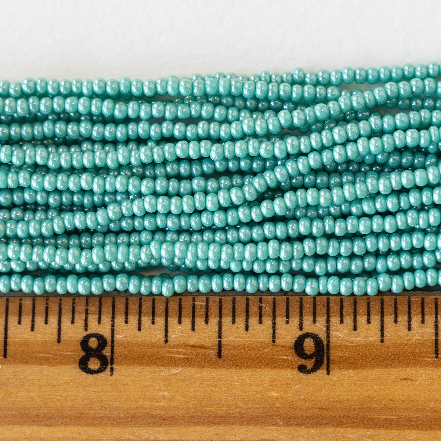 11/0 Glass Seed Beads - Opaque Green Turquoise Luster - 6 Strands
