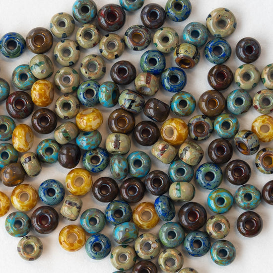 4 Seed Beads - Aged Caribbean Striped Picasso Mix - 20 or 60"