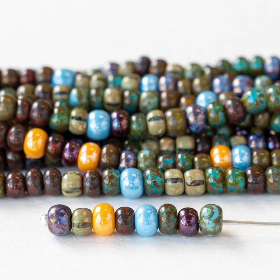 Size 4 Seed Beads - Luster Picasso Mix - 20 or 60"