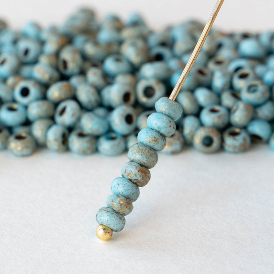 Size 6 Seed Beads - Opaque Aqua with Gold Dust - 10 grams