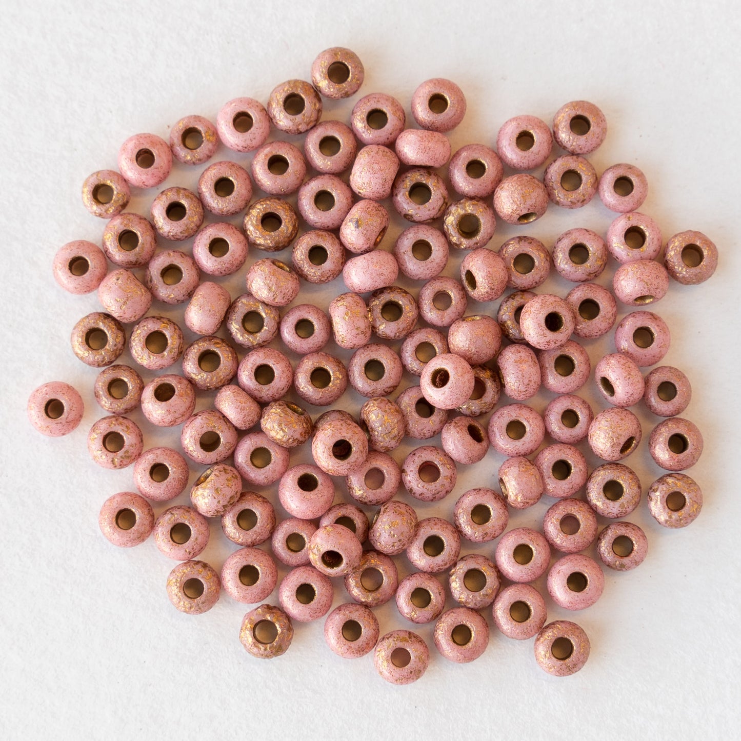 Size 6 Seed Beads - Pink Coral with Gold Dust - Choose Amount