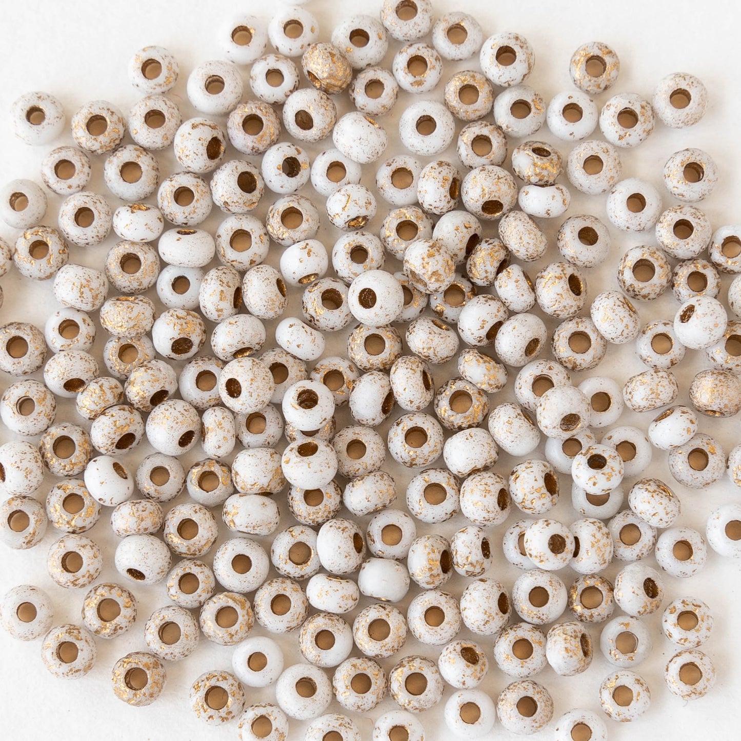 Size 6 Seed Beads - Opaque White with Gold Dust - Choose Amount